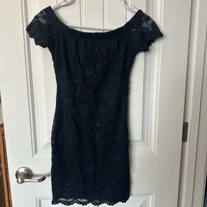Off-Shoulder Navy Blue Lace Women's Dress